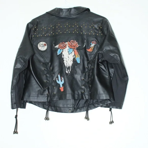 Torrid Insiders Collection Patch Moto Jacket Faux Leather Sz 0 (12/L) - Picture 2 of 9